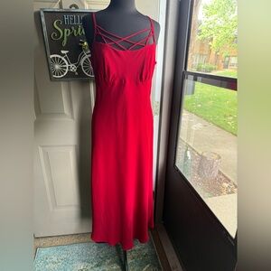 Vintage Evan Picone sleeveless red strappy maxi formal dress, size 16